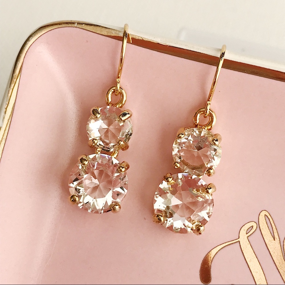 Gold Clear Gumdrop Stones Drop Earrings - Picture 2 of 5